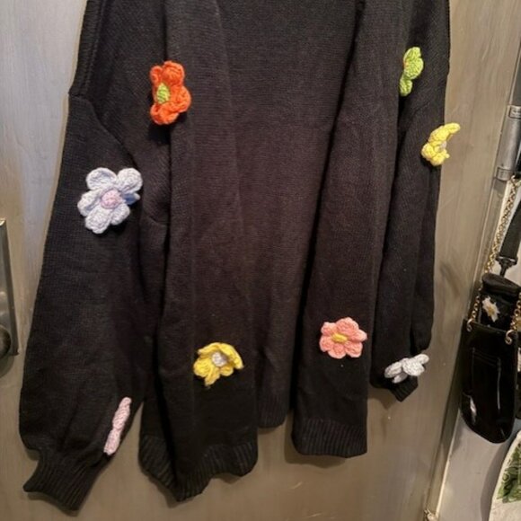 Retro Boho Floral Patched Drop Shoulder Open front Sweater Cardigan - NWOT - Picture 10 of 16